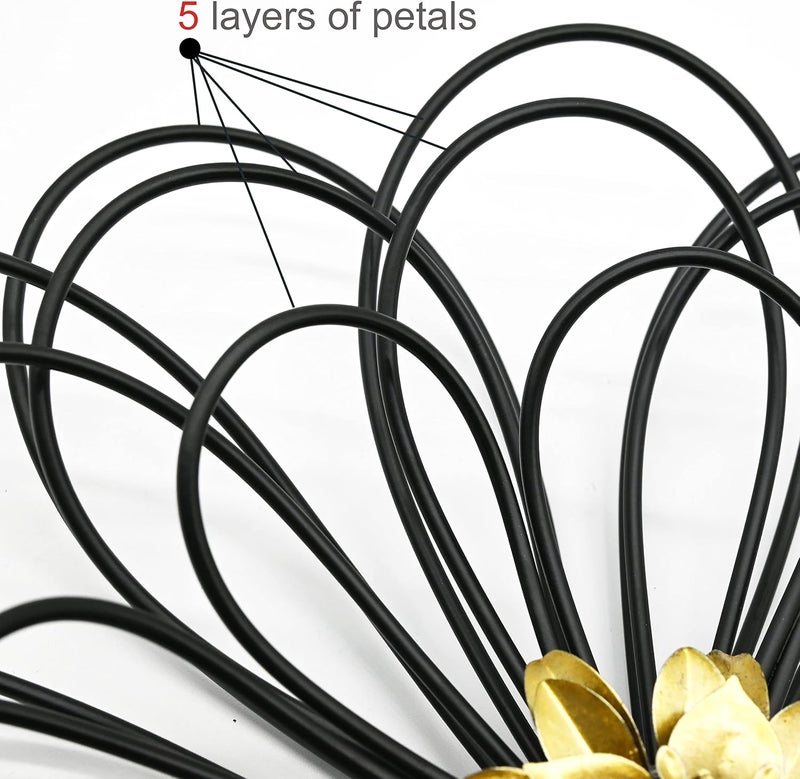 Remenna Metal Flowers Wall Decor, Metal Rustic Wall Art Decoration Farmhouse Wall Decorations Multiple Floral Hanging Decor for Bathroom Living Room Home Office Garden Kitchen (Black&Gold) - Image 5